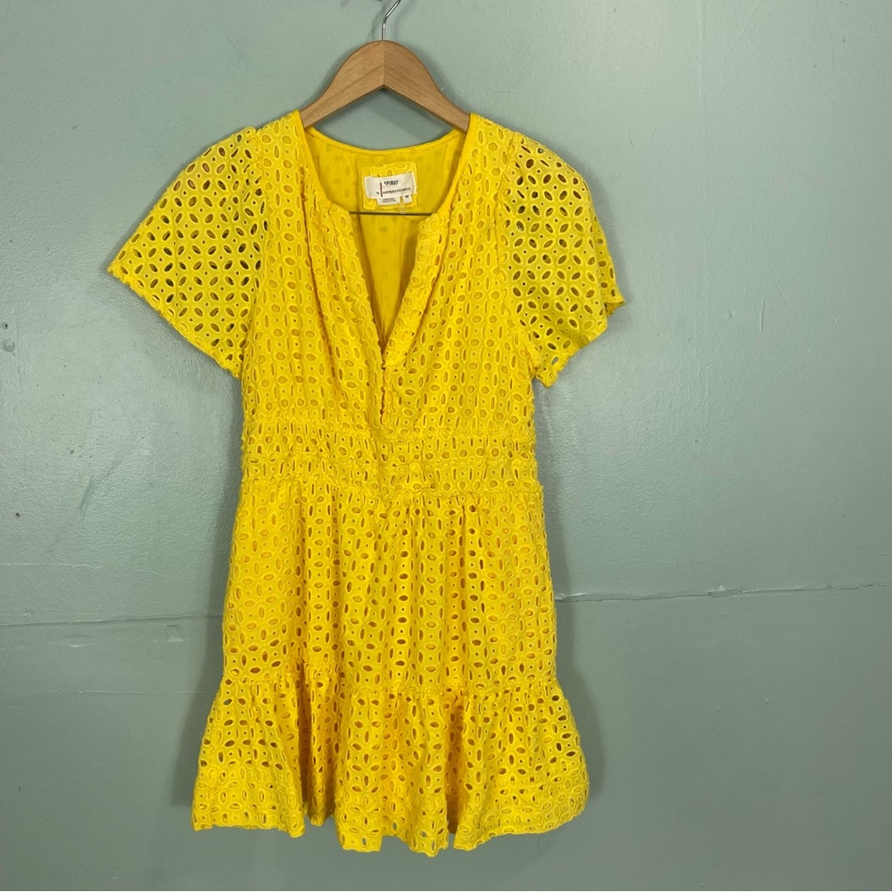 Anthropologie Maeve The Somerset Mini Eyelet Dress‎ Yellow Size Medium Petite - Picture 2 of 8